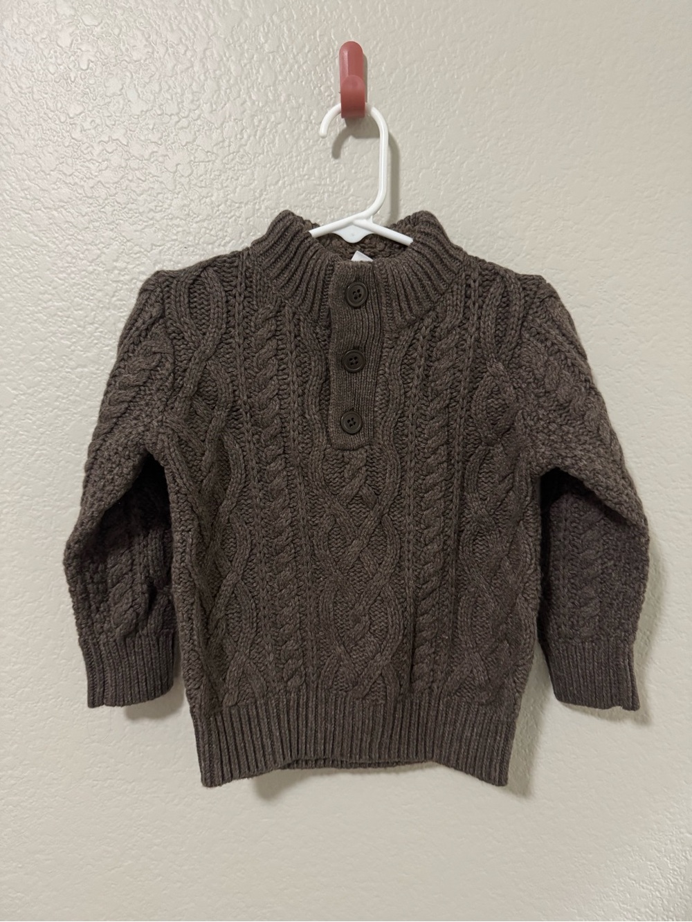 GAP Brown Cable Knit Button Mock Neck Sweater
